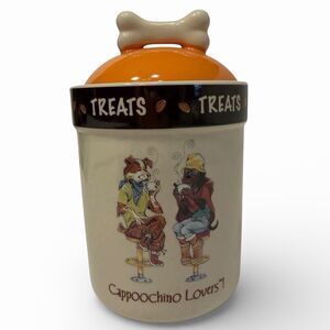 Coffee Kitchen Canister Ceramic Dog Treat Jar Cappuccino Dogs Bone Lid